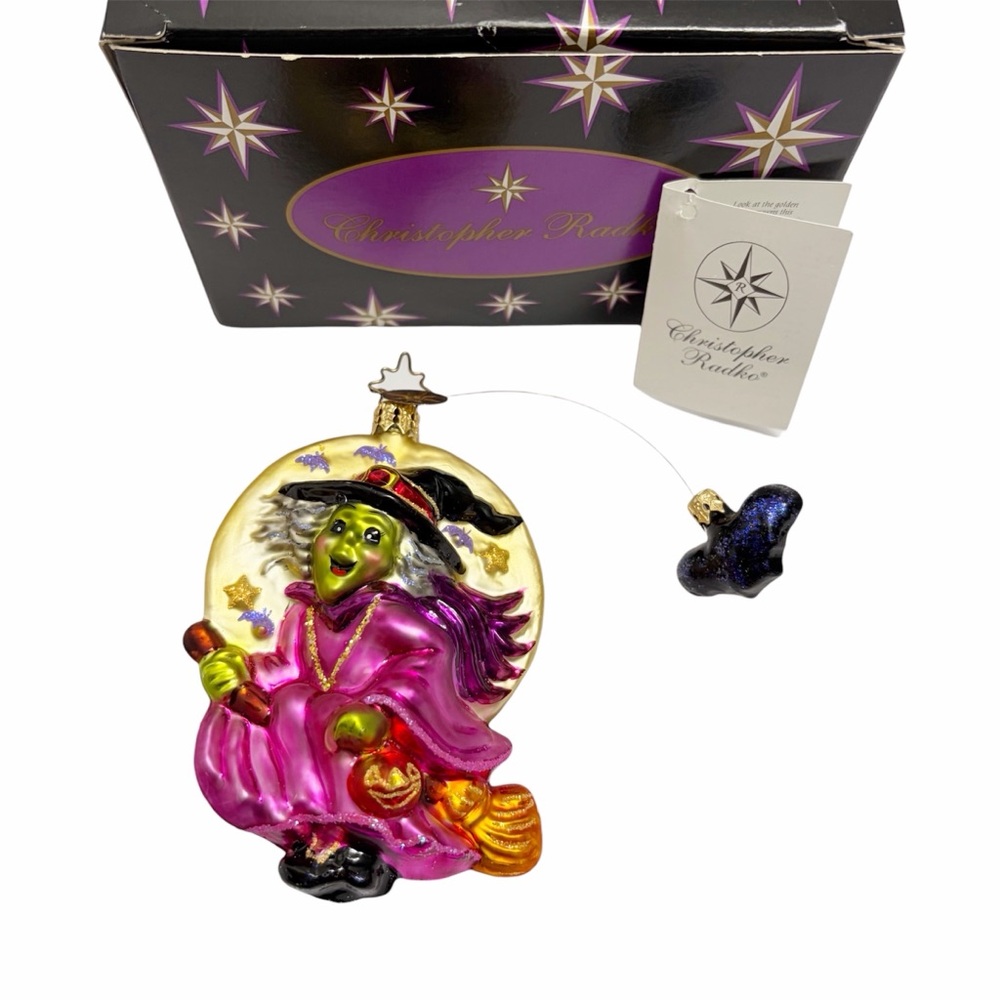 Christopher Radko | Mean Green Flying Machine Witch Ornament Halloween Y2K